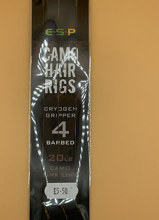Esp camo hair rigs barbed (4) by Billing Tackle