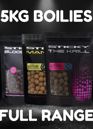 Sticky Shelf Life Boilies Krill Manilla & Bloodworm 5kg | ALL Sizes by Billing Tackle