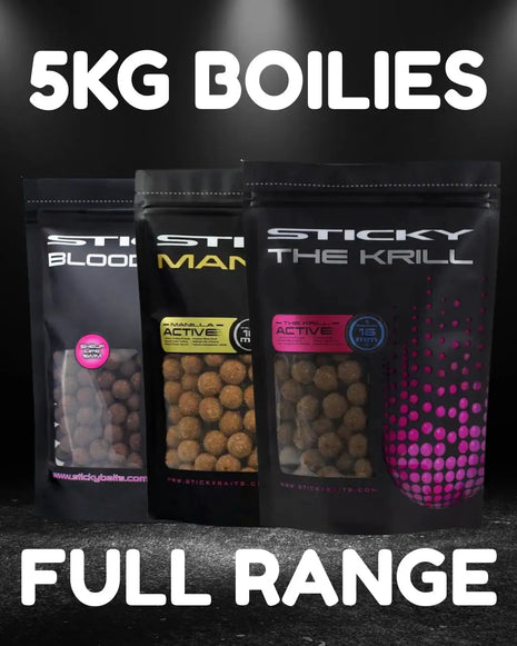 Sticky Shelf Life Boilies Krill Manilla & Bloodworm 5kg | ALL Sizes by Billing Tackle