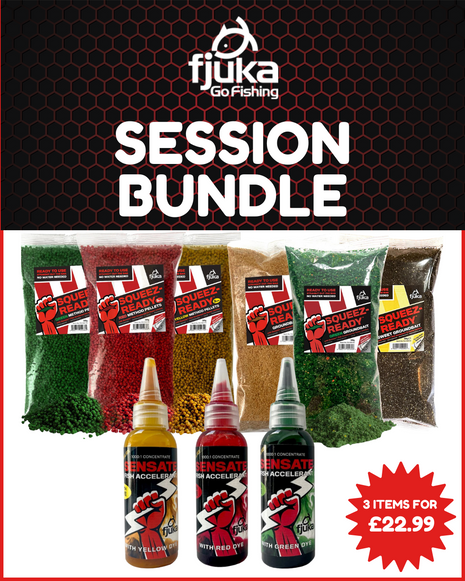 Fjuka Match & Carp Fishing Bundle. Sensate™ 50ml Liquid + Squeeze-Ready Method Groundbait + Pellets