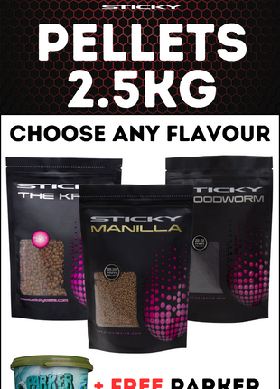 Sticky Baits KRILL/MANILLA/BLOODWORM Pellets 2.5KG + FREE Parker Baits Bucket - £22.99