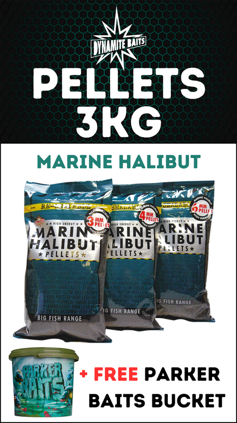 Dynamite Marine Halibut Pellet 3KG + FREE Parker Baits Bucket - £18.99