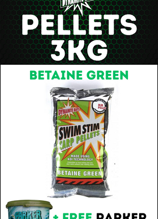 Dynamite Betaine Green Swim Stim Pellet 3KG + FREE Parker Baits Bucket - £18.99