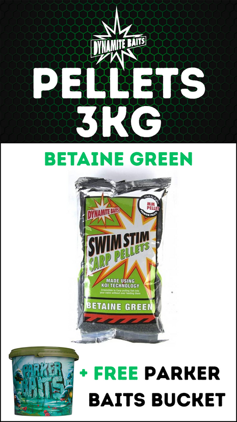 Dynamite Betaine Green Swim Stim Pellet 3KG + FREE Parker Baits Bucket - £18.99