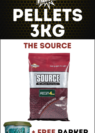 Dynamite The Source Pellets 3KG + FREE Parker Baits Bucket - £18.99