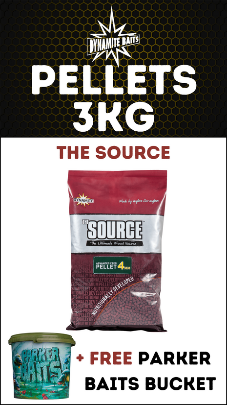 Dynamite The Source Pellets 3KG + FREE Parker Baits Bucket - £18.99