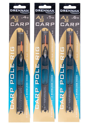 Drennan AS2 Carp Pole Rig |.ALL SIZES(3m / Size 14 Barbless Hook / 6lb Main Line / 5lb Hooklength) by Billing Tackle