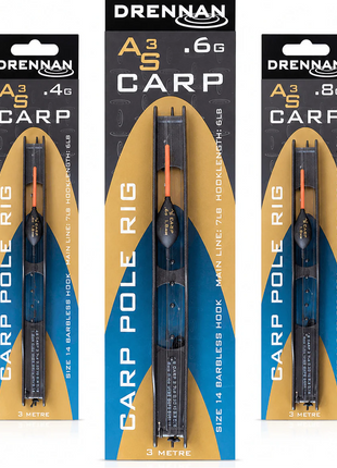 Drennan AS3 Carp Pole Rig |.ALL SIZES (4m / Size 14 Barbless Hook / 7lb Main Line / 6lb Hooklength) by Billing Tackle