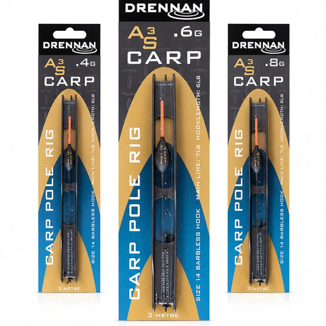 Drennan AS3 Carp Pole Rig |.ALL SIZES (4m / Size 14 Barbless Hook / 7lb Main Line / 6lb Hooklength) by Billing Tackle