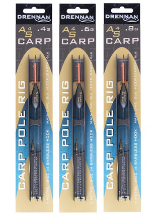 Drennan AS4 Carp Pole Rig |.ALL SIZES(3m / Size 14 Barbless Hook / 8lb Main Line / 6lb Hooklength) by Billing Tackle