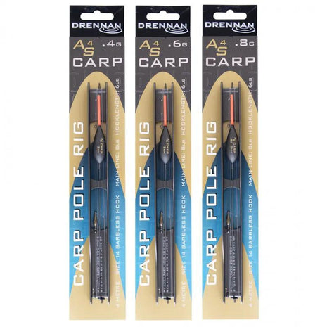 Drennan AS4 Carp Pole Rig |.ALL SIZES(3m / Size 14 Barbless Hook / 8lb Main Line / 6lb Hooklength) by Billing Tackle