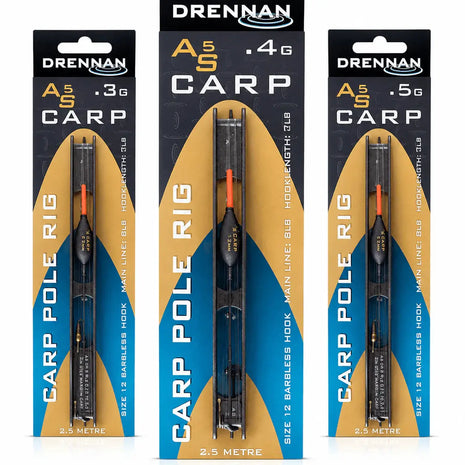 Drennan AS5 Carp Pole Rig |.ALL SIZES (2.5m / Size 12 Barbless Hook / 8lb Main Line / 7lb Hooklength) by Billing Tackle