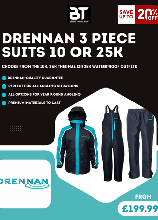 Drennan 3-Piece Fishing Outfits from | 10k, 25k Thermal & 25 Waterproof | WOW Offers