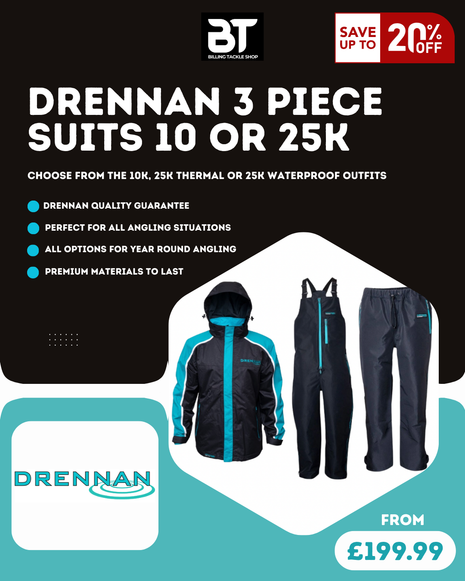 Drennan 3-Piece Fishing Outfits from | 10k, 25k Thermal & 25 Waterproof | WOW Offers