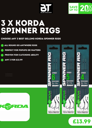 Korda Spinner Rig x3 - Full Range Available - Any 3 for £13.99