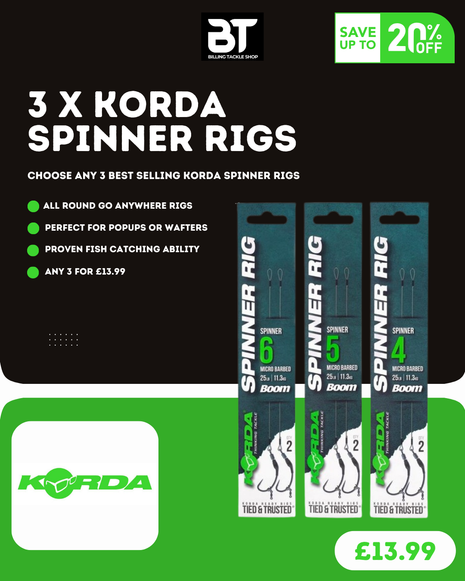 Korda Spinner Rig x3 - Full Range Available - Any 3 for £13.99