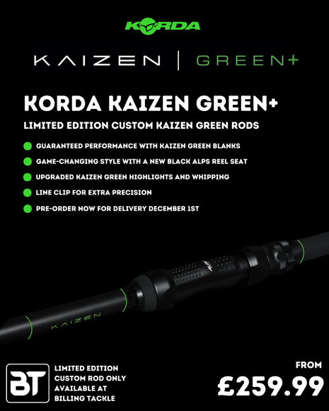 KORDA Kaizen Green+ Carp Rods | Exclusive to Billing Tackle | Full Range from £259.99