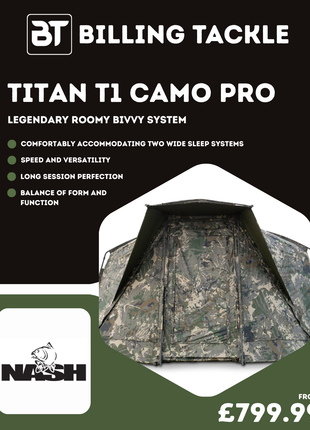 Nash Titan T1 Camo Pro Bivvy | Premium Bivvy, Premium Perks from £799.99