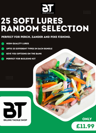 25 Soft Lures for £11.99 - Random Bundle of 25 Soft Lures, Perfect for Dropshot, Perch, Zander & Pike
