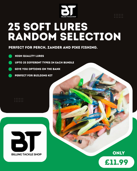 25 Soft Lures for £11.99 - Random Bundle of 25 Soft Lures, Perfect for Dropshot, Perch, Zander & Pike
