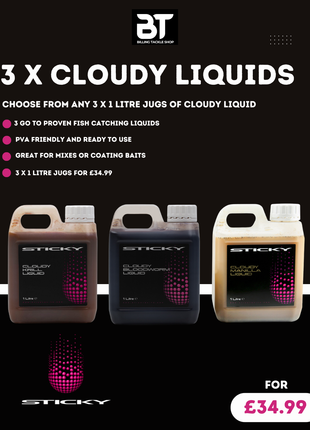 Sticky Baits Cloudy Liquids x 3 Bundle | KRILL MANILLA BLOODWORM | 3 x Jugs for £34.99