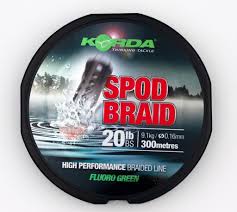 Korda Spod Braid High Performance Braided Line (Fluoro Green / 20lb / 300m / 00.16mm) by Billing Tackle