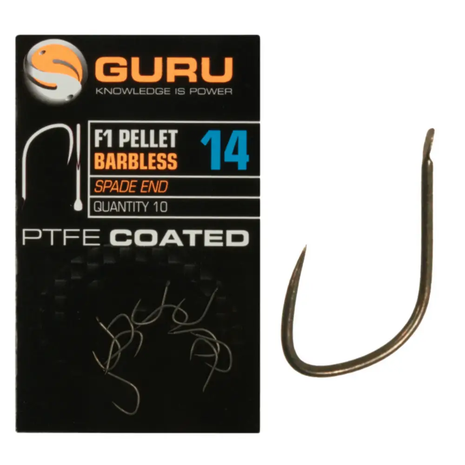 Guru F1 Pellet Barbless Spade End PTFE Coated | ALL SIZES by Billing Tackle