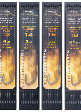 Drennan Acolyte Hand Tied Hooklengths Barbless Maggot Plus Fluorocarbon |.ALL SIZES by Billing Tackle