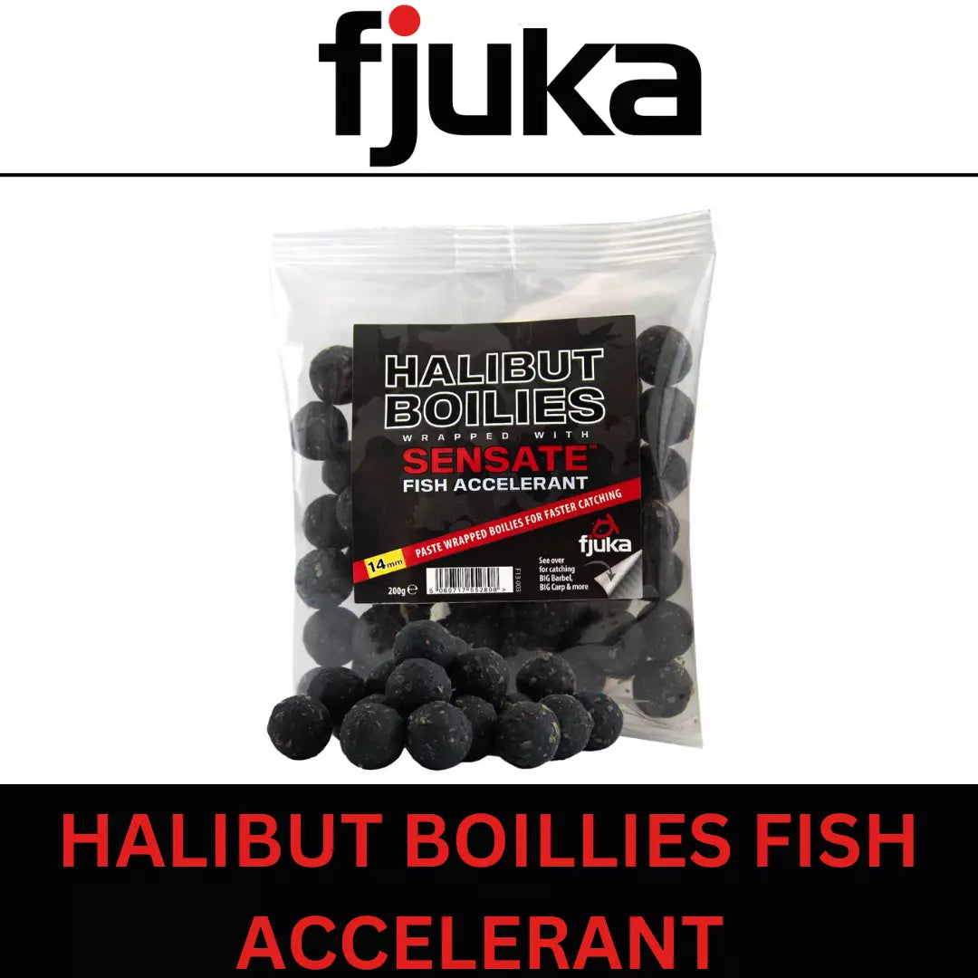 FJUKA HALIBUT BOILIES WRAPPED WITH SENSATE FISH ACCELERANT 14mm