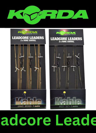 KORDA LEADCORE LEADERS 3x RING SWIVEL WEED/SILT  & GRAVEL BROWN