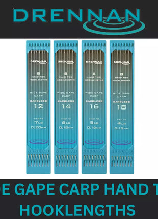 DRENNAN WIDE GAPE CARP HAND TIED HOOKLENGTHS BARBLESS *All Sizes*