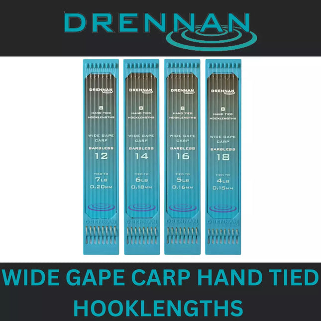 DRENNAN WIDE GAPE CARP HAND TIED HOOKLENGTHS BARBLESS *All Sizes*