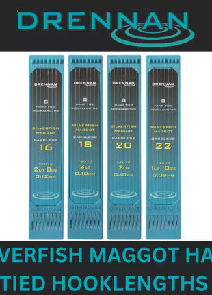 DRENNAN SILVERFISH MAGGOT HAND TIED HOOKLENGTHS BARBLESS *All Sizes*