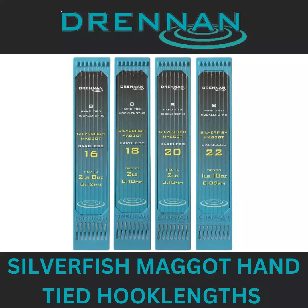 DRENNAN SILVERFISH MAGGOT HAND TIED HOOKLENGTHS BARBLESS *All Sizes*