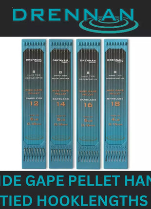 DRENNAN WIDE GAPE PELLET HAND TIED HOOKLENGTHS BARBLESS *All Sizes*