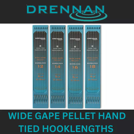 DRENNAN WIDE GAPE PELLET HAND TIED HOOKLENGTHS BARBLESS *All Sizes*