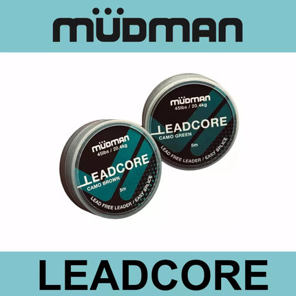 MUDMAN CAMO GREEN LEADCORE LEAD FREE LEADER 45lbs 20.4kg 5m