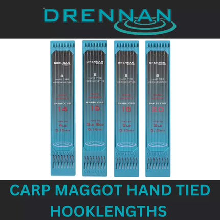 DRENNAN CARP MAGGOT HAND TIED HOOKLENGTHS BARBLESS *All Sizes*