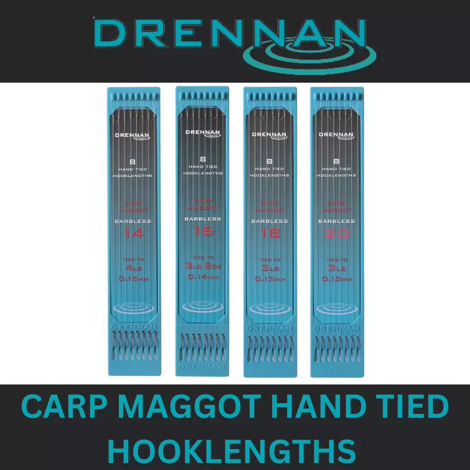 DRENNAN CARP MAGGOT HAND TIED HOOKLENGTHS BARBLESS *All Sizes*