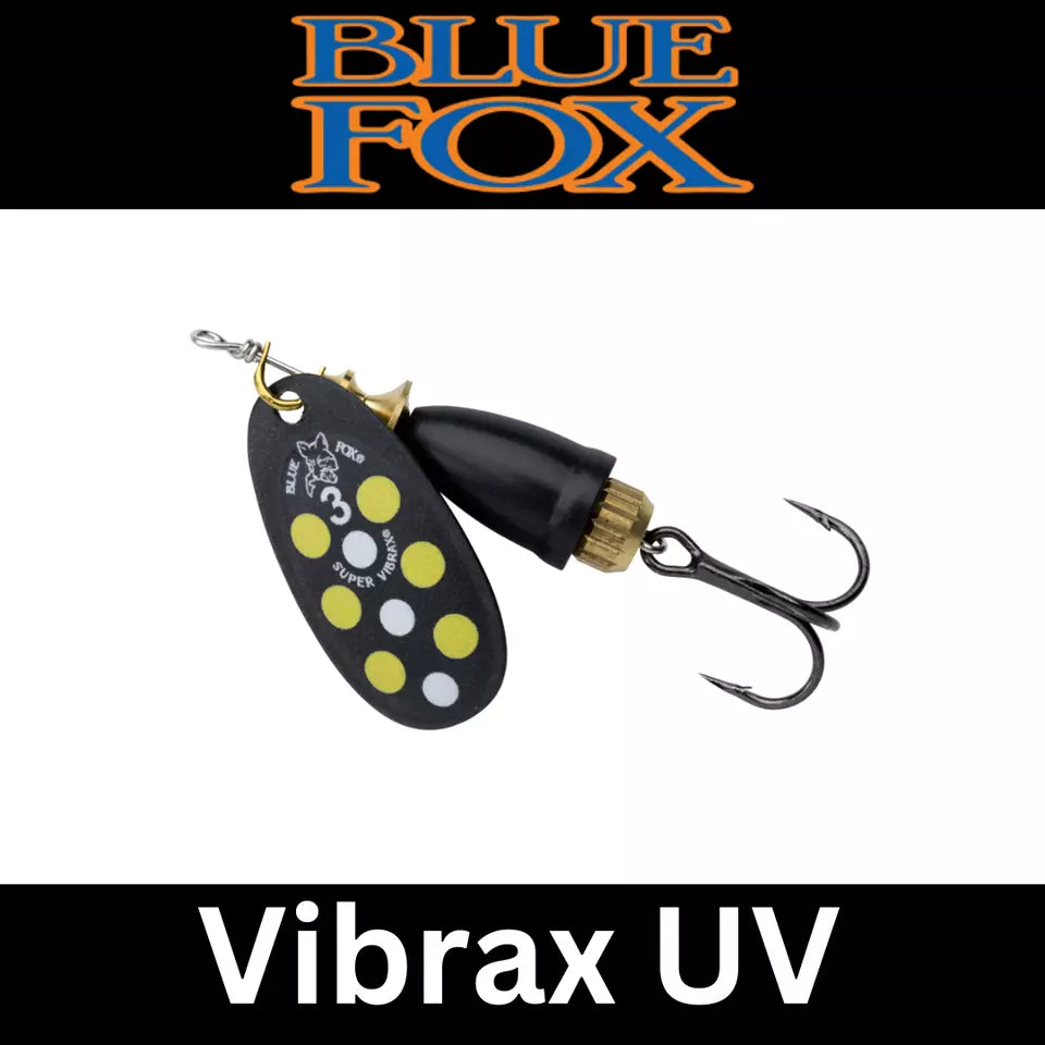 BLUE FOX - Vibrax Black Yellow White UV 8g - Blade Size 3