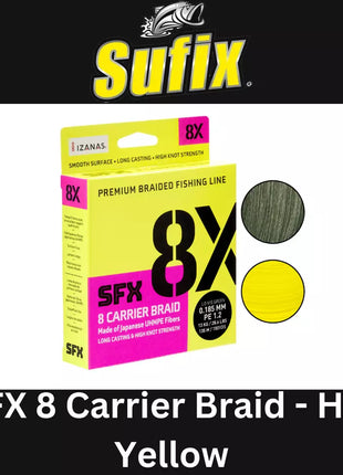 Sufix SFX 8 Carrier Braid Hot Yellow - LURE BRAID - ALL SIZES