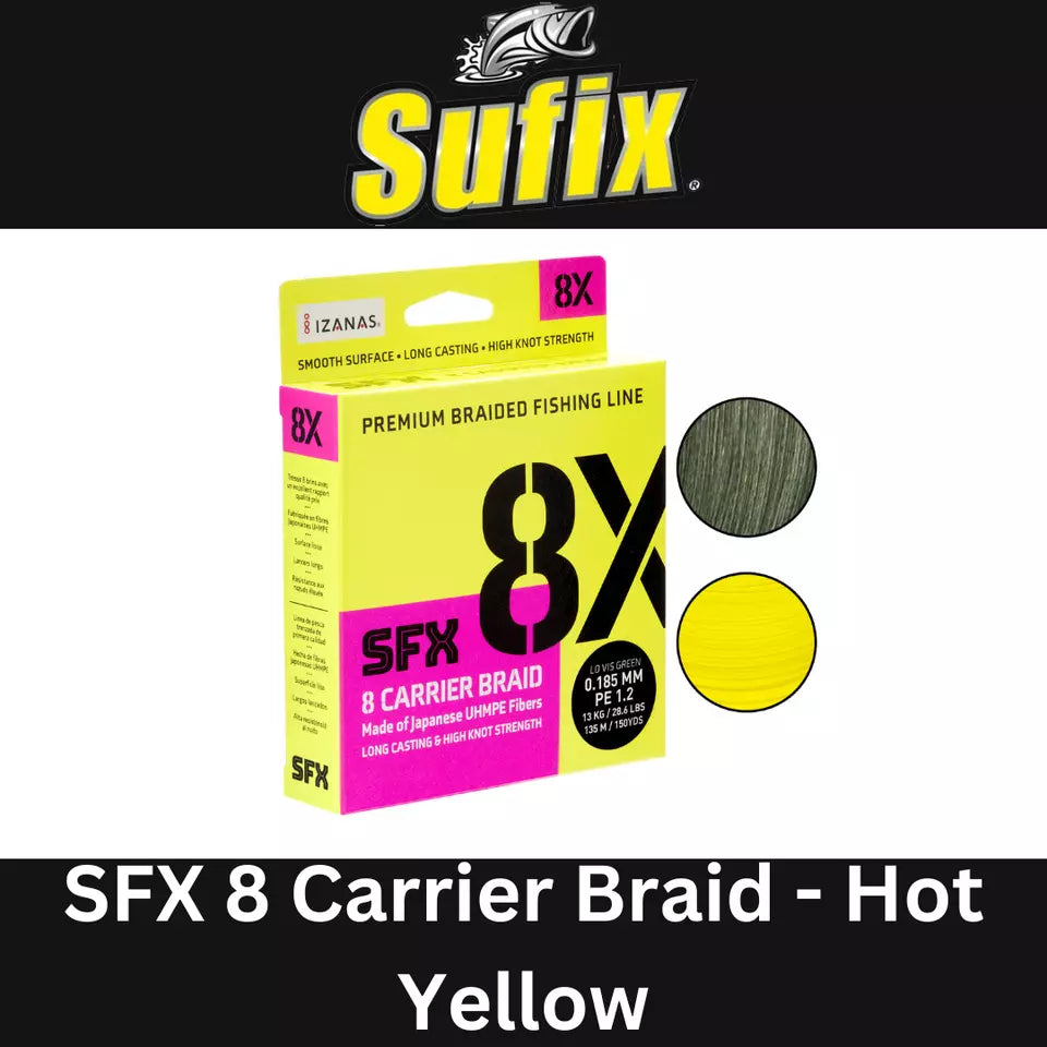 Sufix SFX 8 Carrier Braid Hot Yellow - LURE BRAID - ALL SIZES