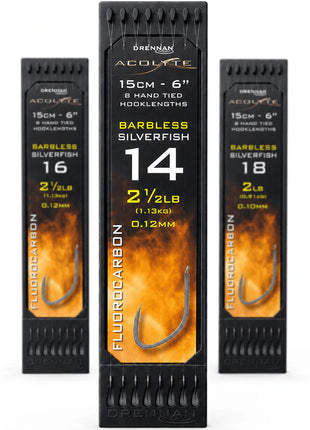 Drennan Acolyte Hand Tied Hooklengths Barbless Silverfish Fluorocarbon |.ALL SIZES by Billing Tackle