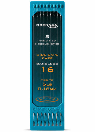 Drennan Hand Tied Hooklengths Wide Gape Carp Barbless | ALL SIZES by Billing Tackle