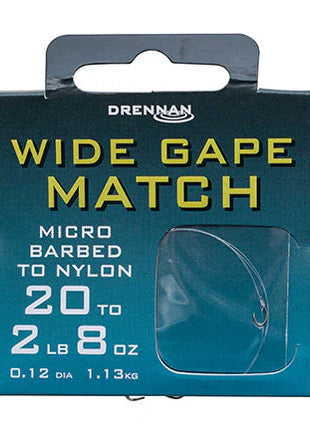 Drennan Wide Gape Match Micro Barbed to Nylon by Billing Tackle