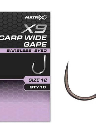 Matrix X9 Carp Wide Gape Barbless - Eyed by Billing Tackle