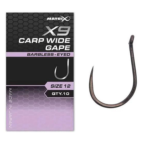 Matrix X9 Carp Wide Gape Barbless - Eyed by Billing Tackle