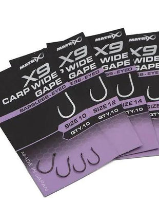 Matrix X9 Carp Wide Gape Barbless - Eyed by Billing Tackle